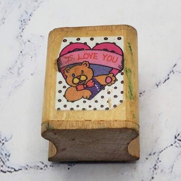 Lot of 5 Wood Mounted Rubber Stamps Dogs Bears and Flowers - Picture 4 of 16